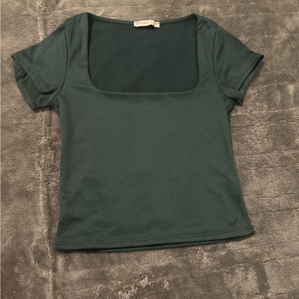 Sincerely Jules Dark Green Square Neck Tee